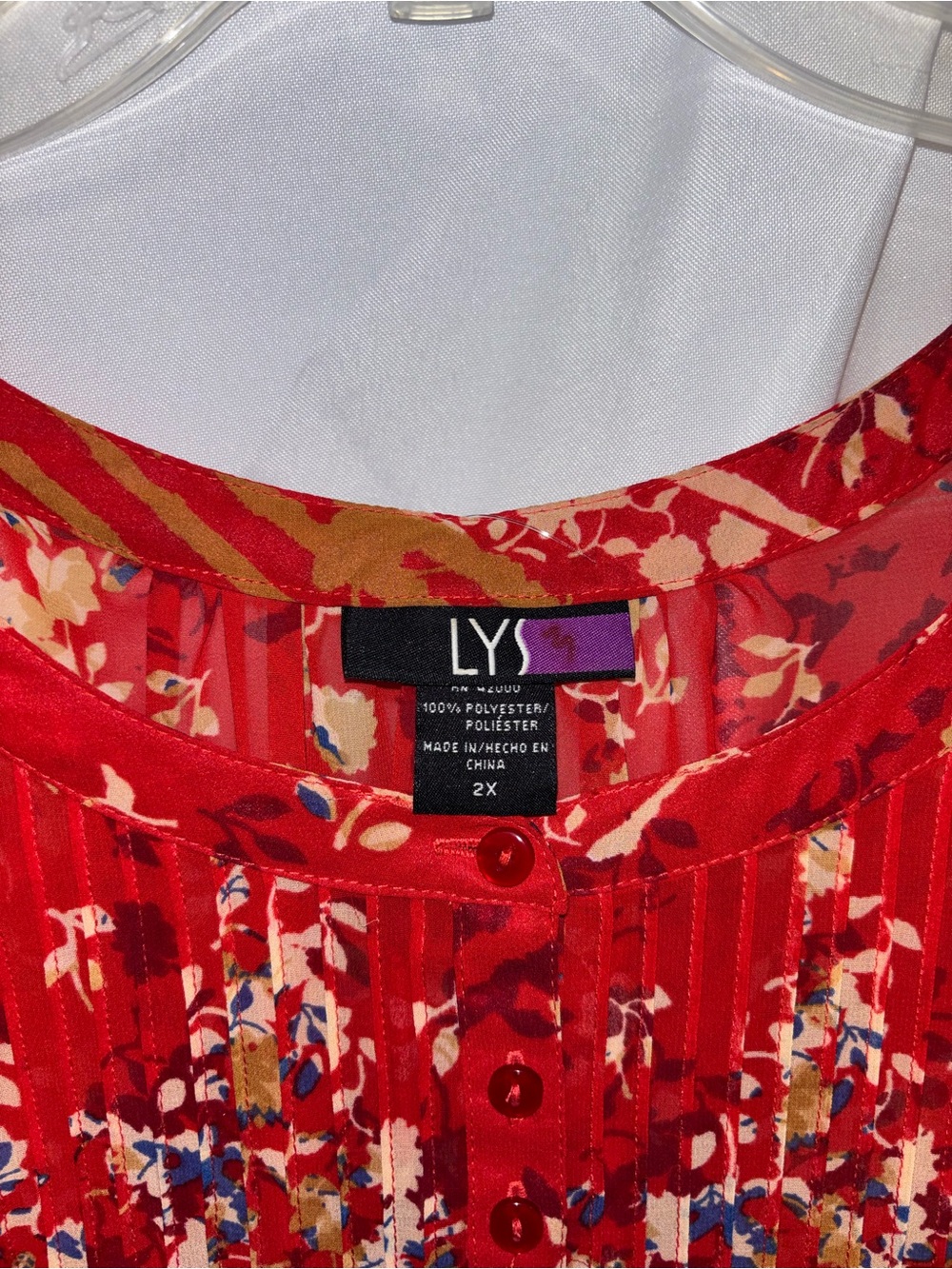 LYS Red Floral Pintuck Tunic Top - Picture 2 of 3